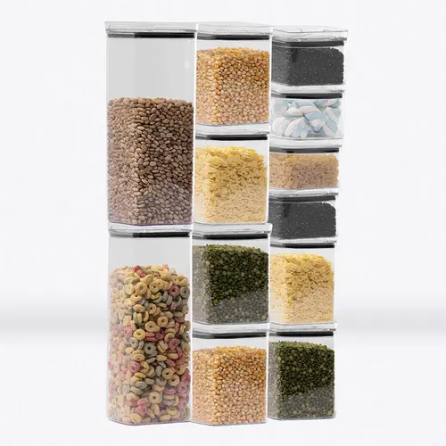 Kit 12 potes hermético transparente quadrado para porta mantimento cozinha