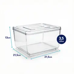 Kit 4 potes em acrílico p/ granel cereais alimentos 3,5l quadrado c/ tampa