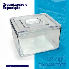 Kit 4 potes em acrílico p/ granel cereais alimentos 3,5l quadrado c/ tampa