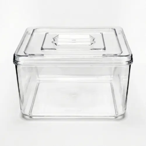 Kit 2 potes em acrílico p/ granel cereais alimentos 3,5l quadrado c/ tampa