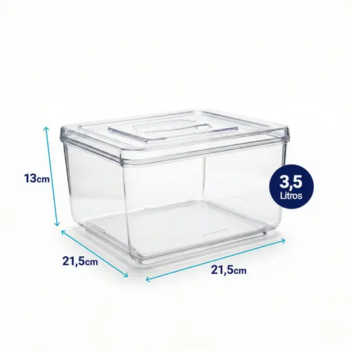 Kit 2 potes em acrílico p/ granel cereais alimentos 3,5l quadrado c/ tampa