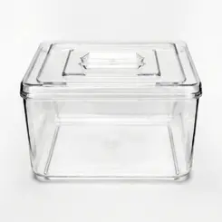 Kit 2 potes em acrílico p/ granel cereais alimentos 3,5l quadrado c/ tampa