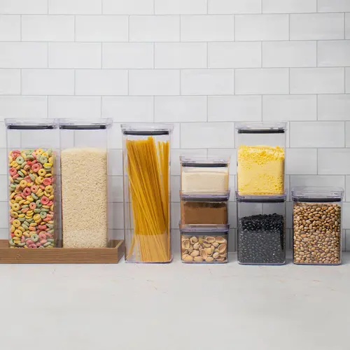 Kit 36 potes hermético transparente quadrado para porta mantimento cozinha