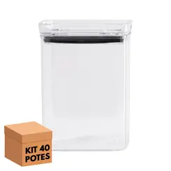 Kit 40 potes hermético transparente quadrado 1l para granel cereais alimentos