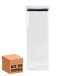 Kit 20 potes hermético transparente quadrado 2,2l para granel cereais alimentos