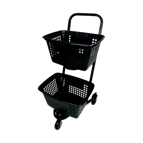 Carrinho de compras compacto duplo 50 litros preto