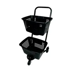 Carrinho de compras compacto duplo 50 litros preto