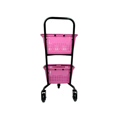 Carrinho de compras compacto duplo 50 litros rosa