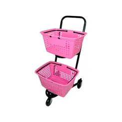 Carrinho de compras compacto duplo 50 litros rosa