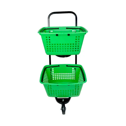 Carrinho de compras compacto duplo 50 litros verde