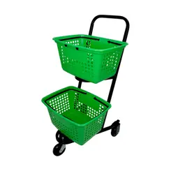 Carrinho de compras compacto duplo 50 litros verde