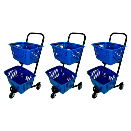 Kit 3 carrinhos de compras compacto duplo 50 litros azul