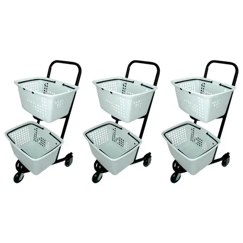 Kit 3 carrinhos de compras compacto duplo 50 litros branco