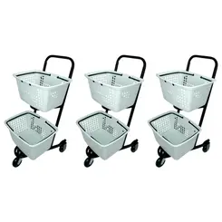 Kit 3 carrinhos de compras compacto duplo 50 litros branco