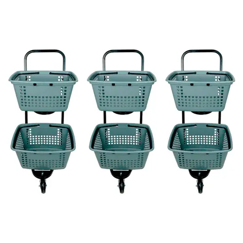 Kit 3 carrinhos de compras compacto duplo 50 litros cinza