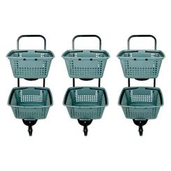 Kit 3 carrinhos de compras compacto duplo 50 litros cinza