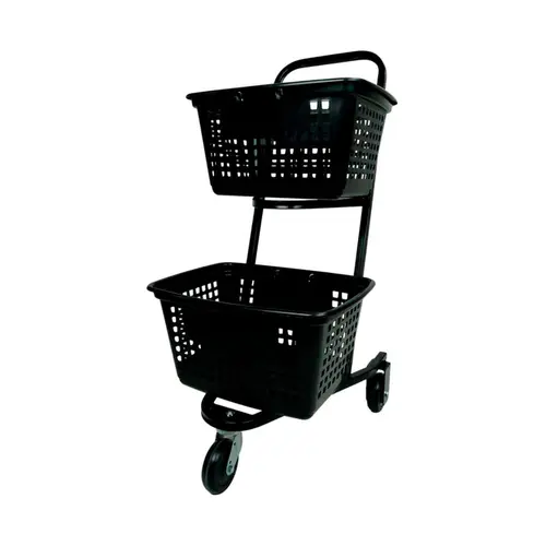 Kit 3 carrinhos de compras compacto duplo 50 litros preto