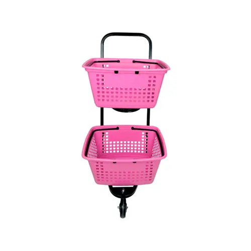 Kit 3 carrinhos de compras compacto duplo 50 litros rosa