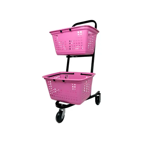 Kit 3 carrinhos de compras compacto duplo 50 litros rosa