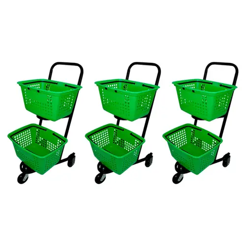 Kit 3 carrinhos de compras compacto duplo 50 litros verde