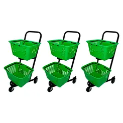 Kit 3 carrinhos de compras compacto duplo 50 litros verde
