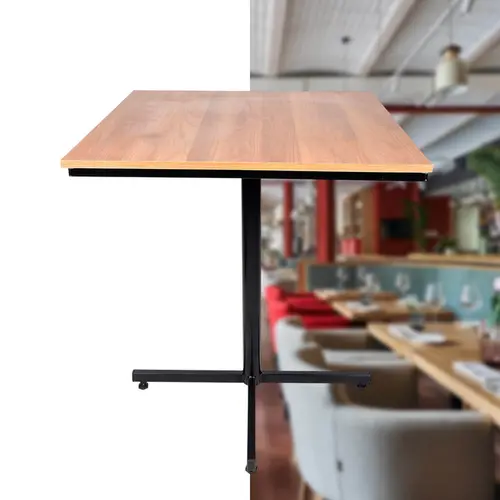 Mesa design industrial tampo de madeira noce 70x70 p/ restaurante