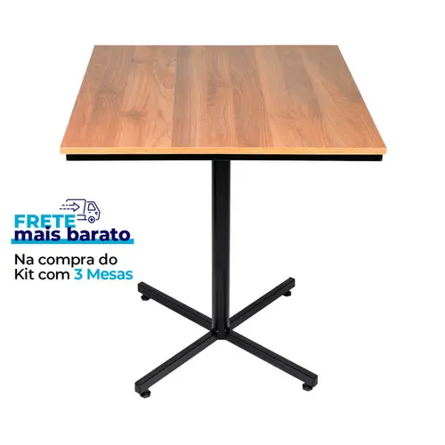 Mesa design industrial tampo de madeira noce 70x70 p/ restaurante