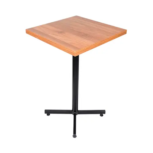 Mesa design industrial tampo de madeira noce 50x50 p/ restaurante