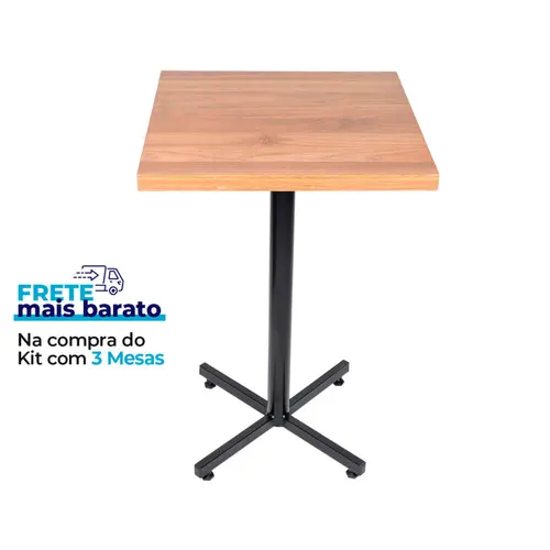 Mesa design industrial tampo de madeira noce 50x50 p/ restaurante