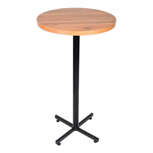Mesa bistrô design industrial tampo de madeira noce 50cm de diâmetro p/ restaurante