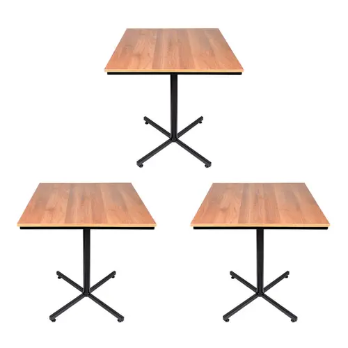 Kit 3 mesas design industrial tampo de madeira noce 70x70 p/ restaurante