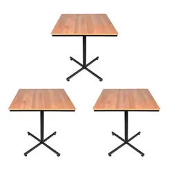 Kit 3 mesas design industrial tampo de madeira noce 70x70 p/ restaurante