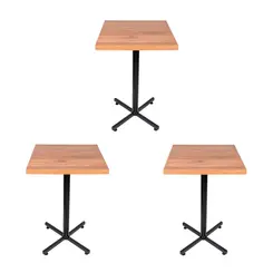 Kit 3 mesas design industrial tampo de madeira noce 50x50 p/ restaurante