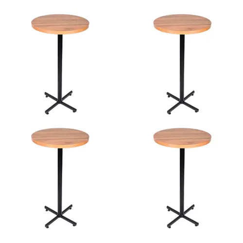 Kit 4 mesas bistrô design industrial tampo de madeira noce 50cm de diâmetro p/ restaurante