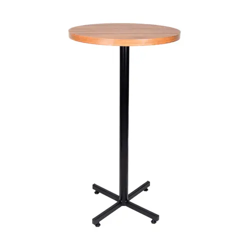 Kit 4 mesas bistrô design industrial tampo de madeira noce 50cm de diâmetro p/ restaurante