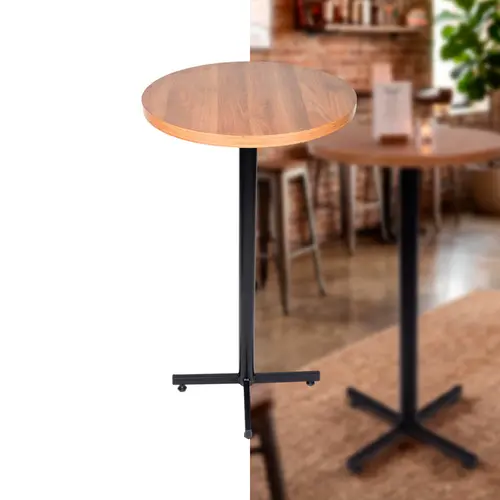 Kit 4 mesas bistrô design industrial tampo de madeira noce 50cm de diâmetro p/ restaurante