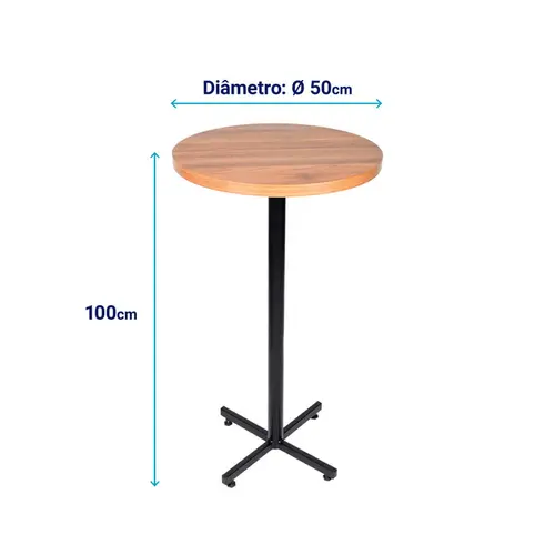 Kit 4 mesas bistrô design industrial tampo de madeira noce 50cm de diâmetro p/ restaurante
