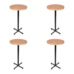 Kit 4 mesas bistrô design industrial tampo de madeira noce 50cm de diâmetro p/ restaurante