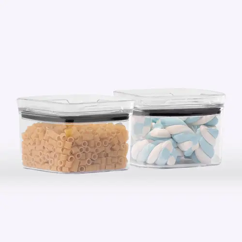 Kit 2 potes hermético transparente quadrado 500ml para granel cereais alimentos