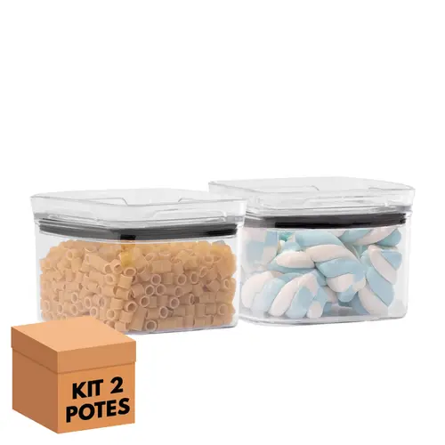 Kit 2 potes hermético transparente quadrado 500ml para granel cereais alimentos