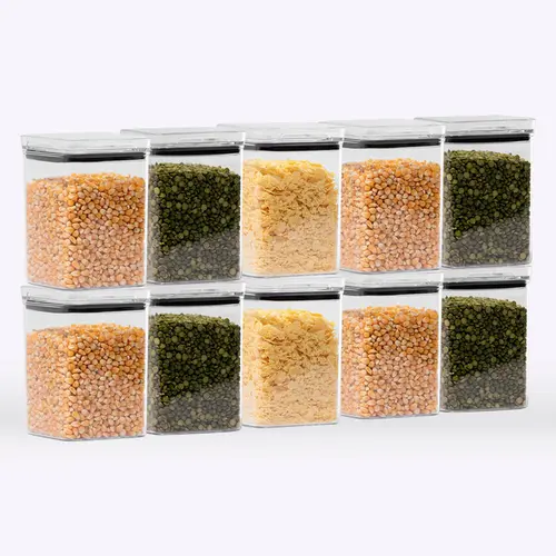 Kit 10 potes hermético transparente quadrado 1l para granel cereais alimentos