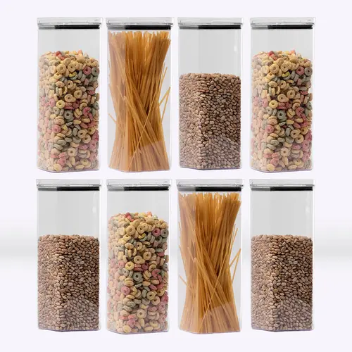Kit 8 potes hermético transparente quadrado 2,2l para granel cereais alimentos