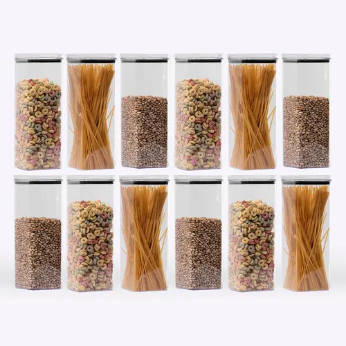 Kit 12 potes hermético transparente quadrado 2,2l para granel cereais alimentos