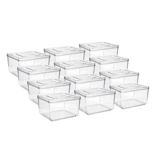 Kit 12 potes em acrílico p/ granel cereais alimentos 3,5l quadrado c/ tampa