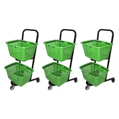 Kit 3 carrinhos de compras compacto duplo 50 litros verde cítrico