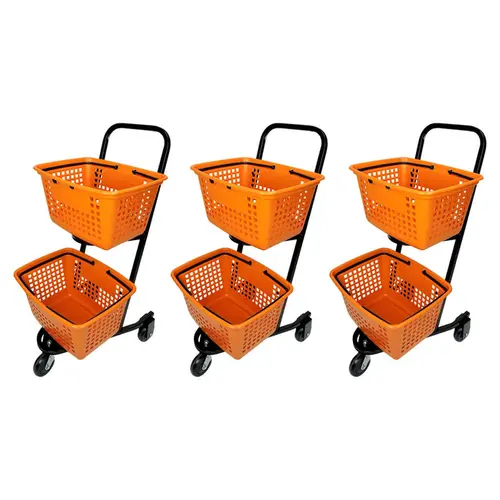 Kit 3 carrinhos de compras compacto duplo 50 litros laranja