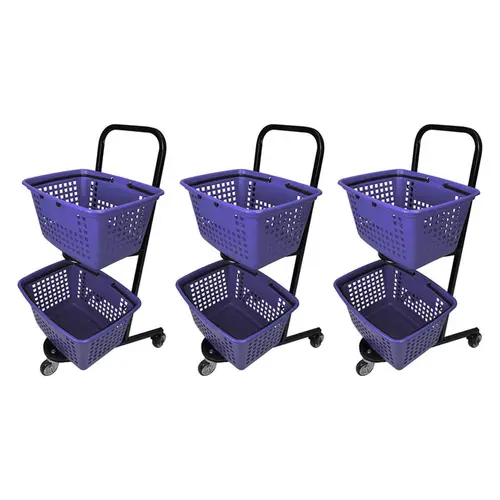 Kit 3 carrinhos de compras compacto duplo 50 litros lilás