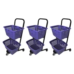 Kit 3 carrinhos de compras compacto duplo 50 litros lilás