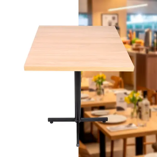 Mesa design industrial tampo de madeira carvalho 60x60 p/ restaurante