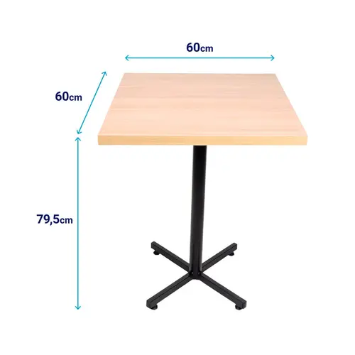 Mesa design industrial tampo de madeira carvalho 60x60 p/ restaurante